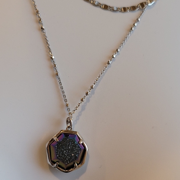 NWT KENDRA SCOTT MYSTIC DRUSY CYNTHIA NECKLACE IN SILVER SPARKLY BLUE PURPLE ETC - Picture 8 of 15